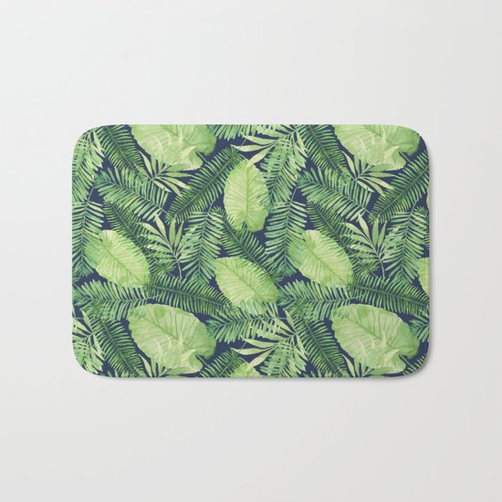 Tropical Branches Pattern on Dark 02 Bath Mat