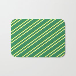[ Thumbnail: Sea Green, Yellow, and Mint Cream Colored Lined/Striped Pattern Bath Mat ]