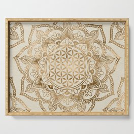 Flower of Life in Lotus - pastel golds and canvas Serving Tray