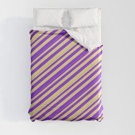 [ Thumbnail: Tan & Purple Colored Pattern of Stripes Duvet Cover ]