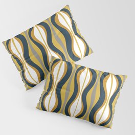 Hourglass Abstract Mid Century Modern Retro Pattern in Mustard Yellow, Navy Blue, Grey, and White Pillow Sham