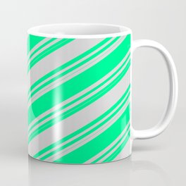 [ Thumbnail: Green and Light Gray Colored Striped Pattern Coffee Mug ]