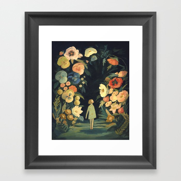The Night Garden Gerahmter Kunstdruck | Gemälde, Blume, Floral, Vintage, Alice, Wonderland, Dark-floral, Mädchen, Magisch