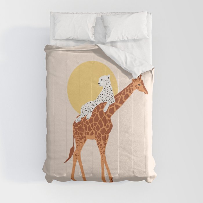 Giraffe, leopard and sun Comforter