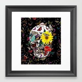 Skull Flowers Animals on Black | Butterflies Framed Art Print
