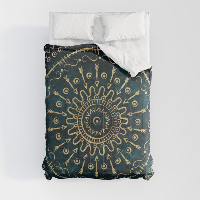Geometric tribal gold mandala Comforter