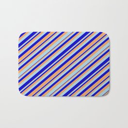 [ Thumbnail: Brown, Light Blue, and Blue Colored Lines Pattern Bath Mat ]