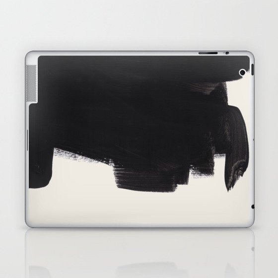 Mid Century Modern Minimalist Abstract Art Brush Strokes Black & White Ink Art Colorfield Laptop & iPad Skin
