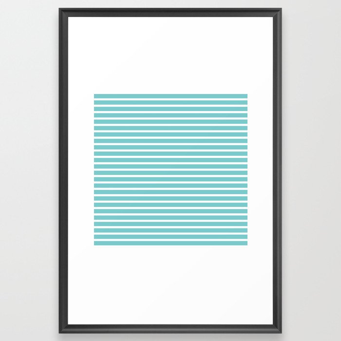 Nautical Teal Sea Breeze Horizontal Stripes Framed Art Print
