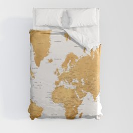 For God so loved the world, world map in gold Duvet Cover