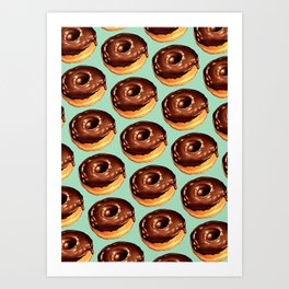 Chocolate Donut Pattern - Teal Art Print