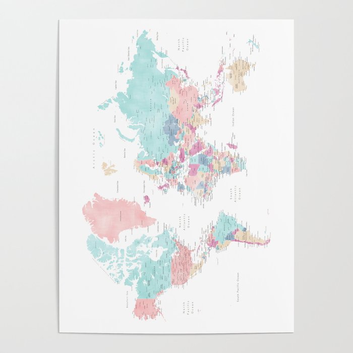 Detailed watercolor world map Carmen Poster