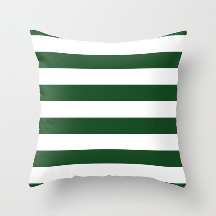 Jumbo Forest Green and White Rustic Horizontal Cabana Stripes Throw Pillow