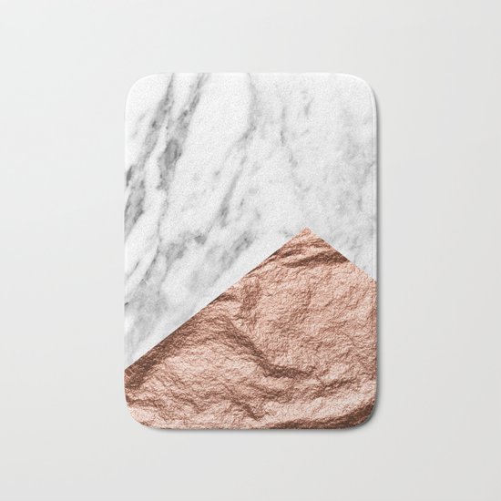 Marble & rose gold foil geometric design Bath Mat