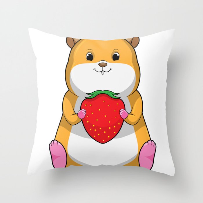 Hamster with Strawberry Throw Pillow
