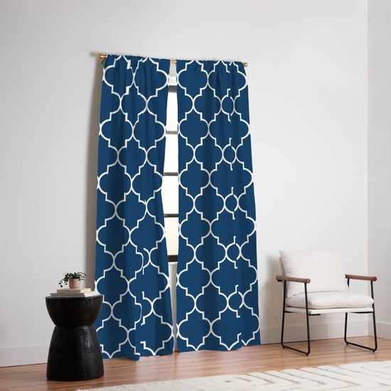 Moroccan Trellis Latticework Navy Blue White Blackout Curtain By Sitnica Society6