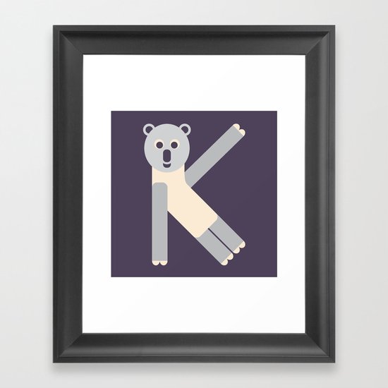 Letter K // Animal Alphabet // Koala Monogram Framed Art Print