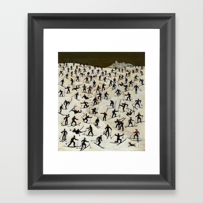 Skiers, Winter Slope Skiing Madness landscape painting by Franz Sedlacek Framed Art Print