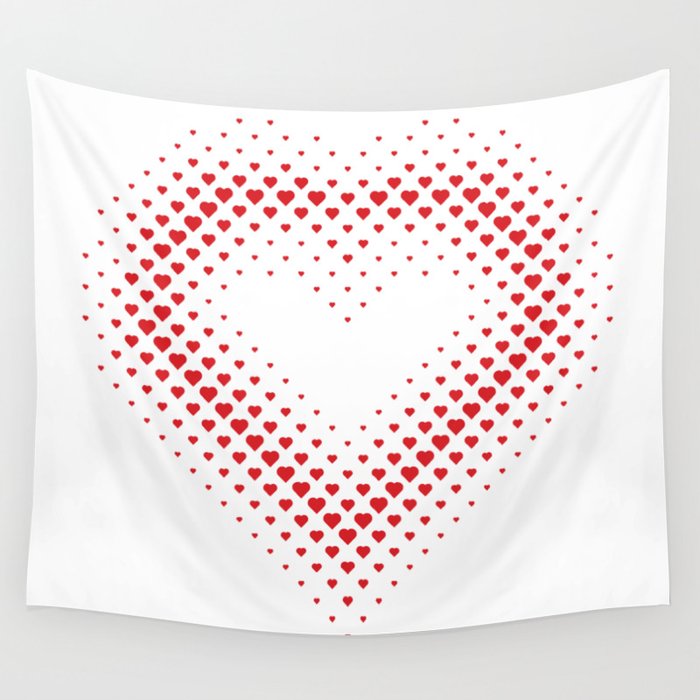 Heart Shape Halftone Dot Red Heart Pattern Wall Tapestry