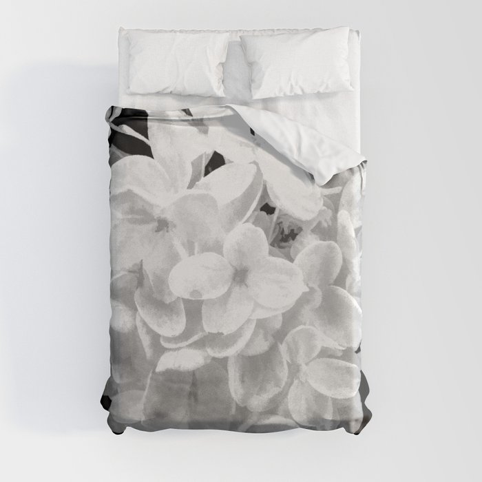 Hydrangea "SnowBall" In Black And White Duvet Cover