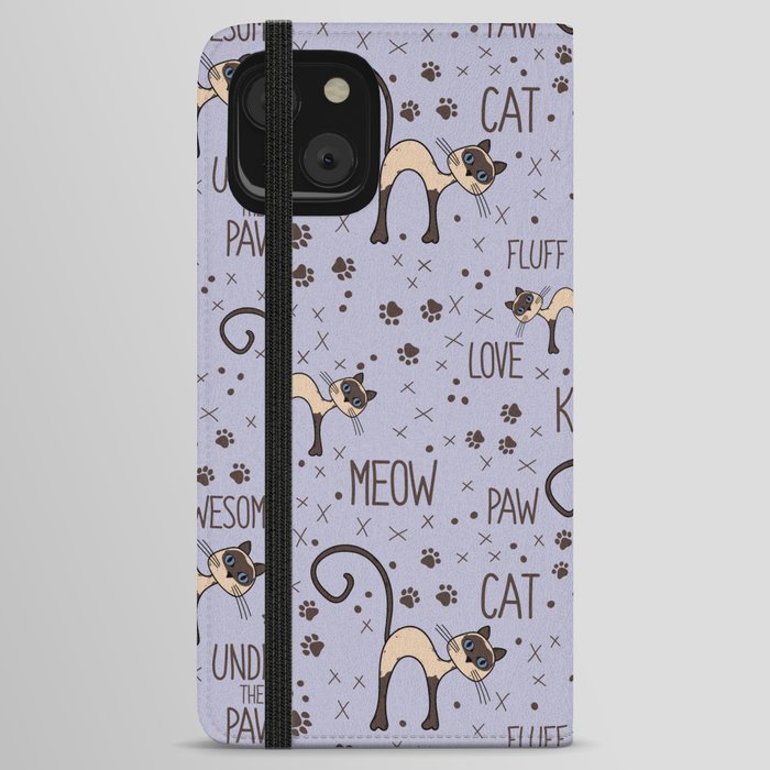 Adorable Siamese cat pattern with lettering iPhone Wallet Case