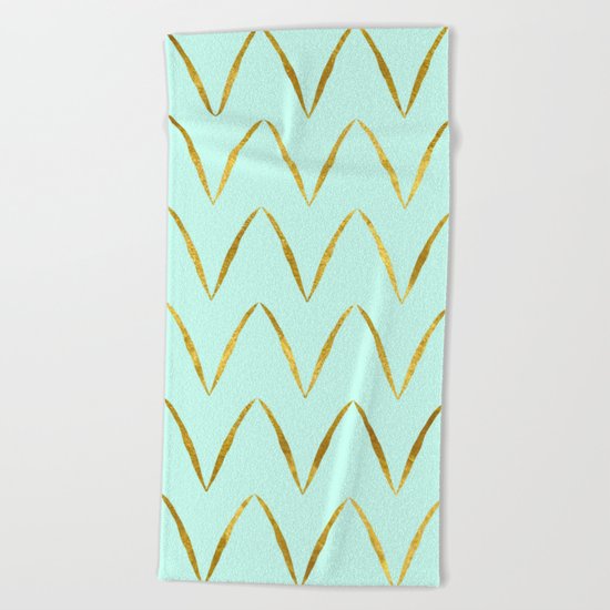Mint Gold Foil 05 Beach Towel