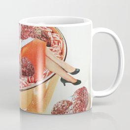 Meatball Life Coffee Mug | Surrealism, Woman, Retro, Funny, Vintage, Paper, Meat, Photomontage, Spaghetti, Popart 