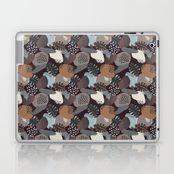 Abstract pattern in pastel beige color with tropical leaves on dark background Laptop & iPad Skin