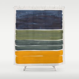 Minimalist Mid Century Color Block Color Field Rothko Navy Blue Olive Green Yellow Pattern by Ejaaz Haniff Shower Curtain