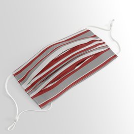 [ Thumbnail: Grey, Light Grey & Maroon Colored Stripes Pattern Face Mask ]