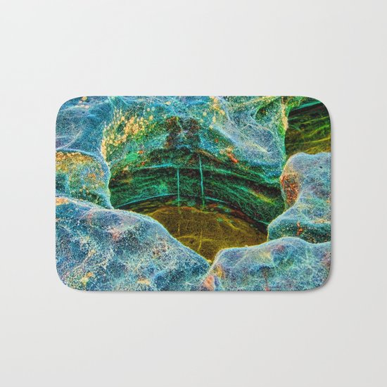 Abstract rocks with barnacles and rock pool Bath Mat