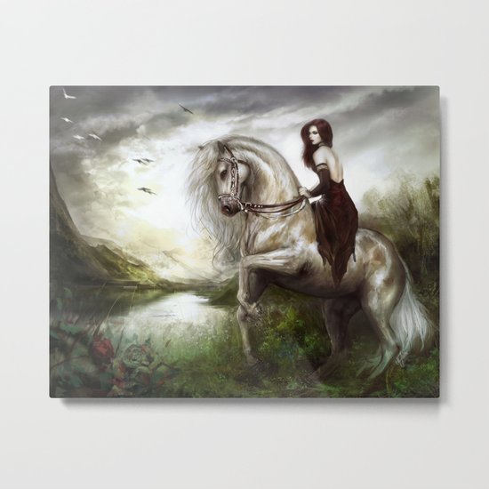 Morning welcome - Royal redead girl riding a white horse Metal Print