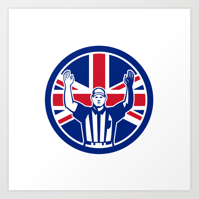British American Football Referee Union Jack Flag Icon Art Print