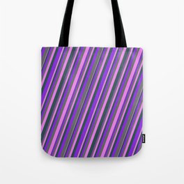 [ Thumbnail: Purple, Dim Grey, Violet, and Dark Slate Gray Colored Lines/Stripes Pattern Tote Bag ]
