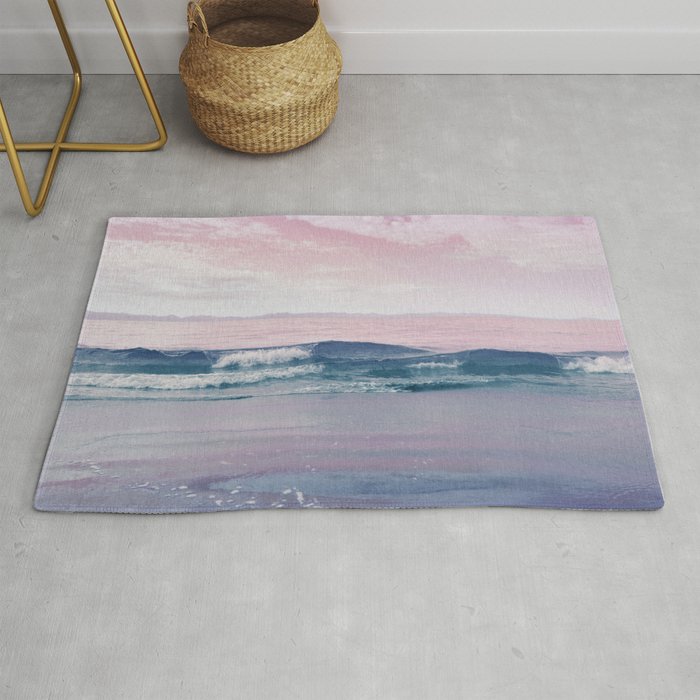 Pacific Dreamscape - Ocean Waves Pink + Blue Rug