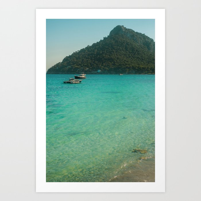 Boats on Turquoise Sea in Platja Formentor in Mallorca Art Print