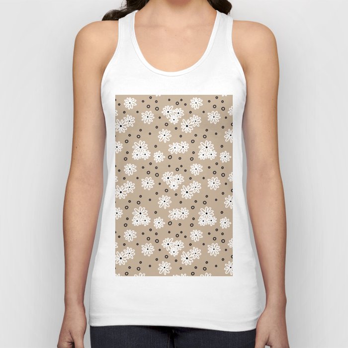 Daisies and Dots - Taupe, Black and White Tank Top