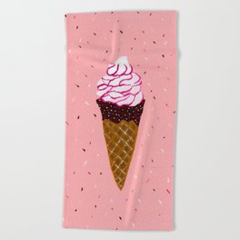 Vanilla and strawberry sauce ice cream Beach Towel