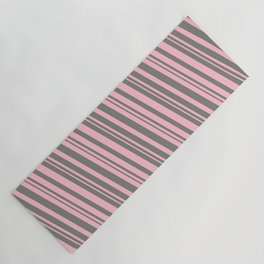 [ Thumbnail: Pink and Grey Colored Striped Pattern Yoga Mat ]