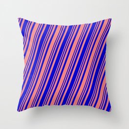 [ Thumbnail: Light Coral & Blue Colored Lines/Stripes Pattern Throw Pillow ]