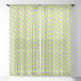 [ Thumbnail: Light Green & Plum Colored Lines Pattern Sheer Curtain ]