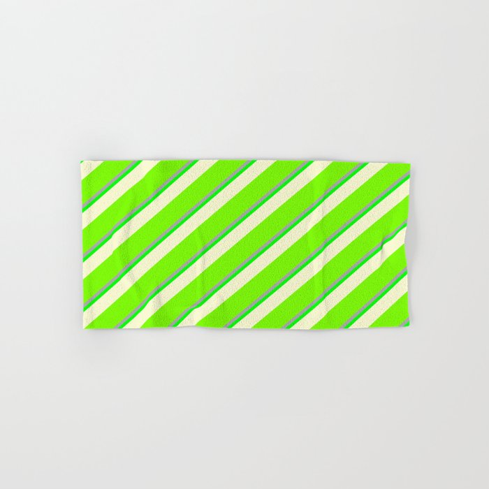 Dark Gray, Lime, Light Yellow & Green Colored Stripes/Lines Pattern Hand & Bath Towel
