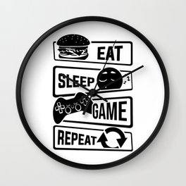 Eat Sleep Game Repeat | Video Game Console Gaming Wall Clock