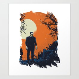 Frankenstein under the moon - orange Art Print