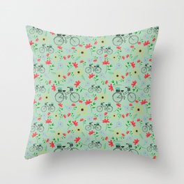 Bike And Flower Pattern Throw Pillow