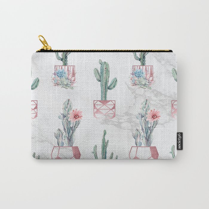 Cactus Rose Gold Marble Potted Cactuses and Succulents Carry-All Pouch