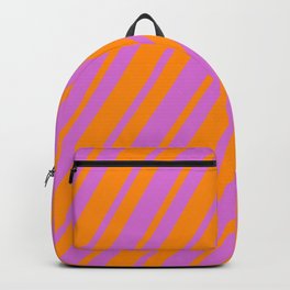 [ Thumbnail: Dark Orange & Orchid Colored Striped/Lined Pattern Backpack ]