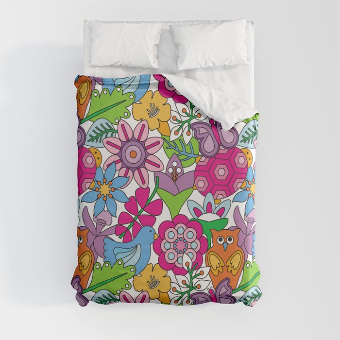 Colorful animals and flowers vintage seamless pattern Duvet Cover