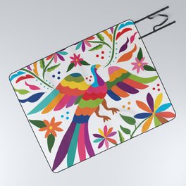 Mexican Otomí Flying Bird Composition / Colorful & happy art by Akbaly Picnic Blanket