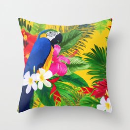 Summer Bloom Tropical Toucan Leaves Watercolor Throw Pillow